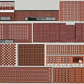 Red Brick Feature Wall With Various Architectural Patterns Grilles And Textures 3d model