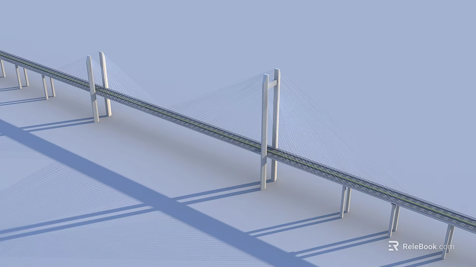 Modern Cable Stayed Bridge With Tall White Pylons And Stay Cables Over Water 3d model 
