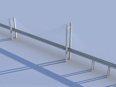 Modern Cable Stayed Bridge With Tall White Pylons And Stay Cables Over Water 3d model