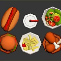 Delicious Fast Food Selection Including Hamburger Hot Dog Fries Chicken Leg Salad And Drink