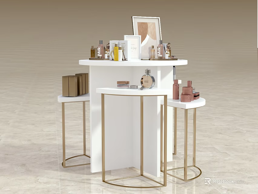 Mall Counter With White Display And Gold Accents Showcasing Products 3d model 
