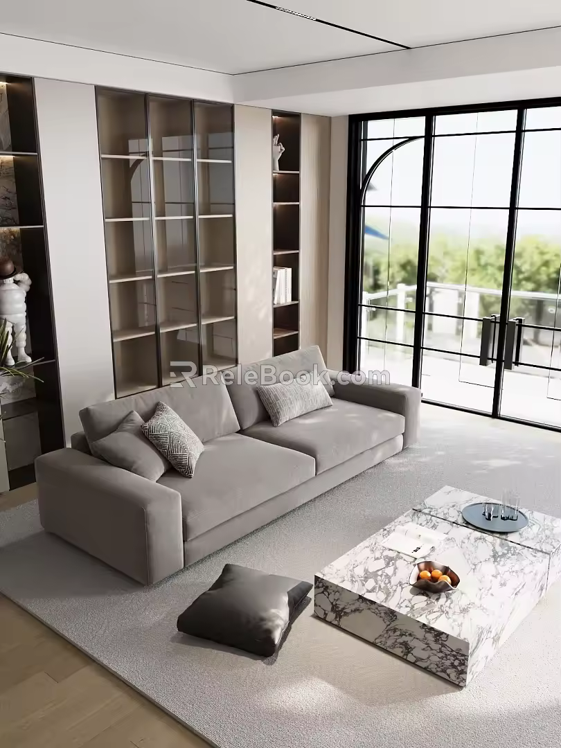Living room sofa combination coffee table carpet bookcase 3d model