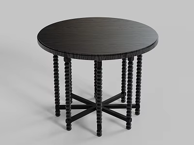 Black Wooden Round Dining Table With Turned Legs And Cross Base 3d model