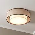 Round Beige Fabric Shade Ceiling Light With Soft Glow On White Ceiling 3d model