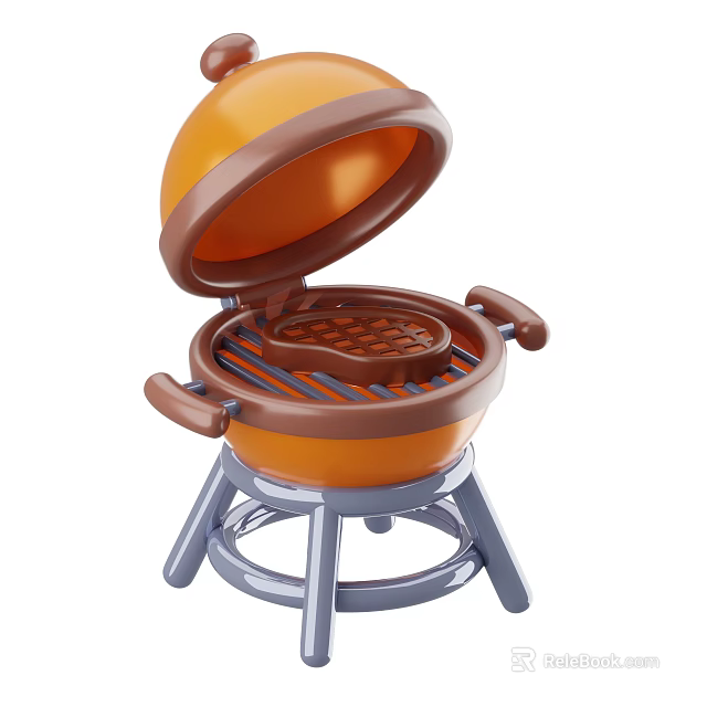 Small Orange And Brown Portable Grill With Open Lid And Stand 3d model 