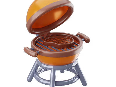 Small Orange And Brown Portable Grill With Open Lid And Stand 3d model