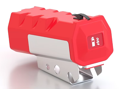 Industrial Safety Equipment With Red Enclosure Silver Mounting Base And Fire Extinguisher Icon 3d model