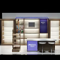 Specialty Store Interior Design With Display Shelves Counter Brand Sign And Striped Awning