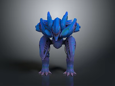Blue Armored Sci Fi Creature Character With Spiked Protrusions And Multi Legged Structure 3d model