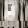 Stylish Gray And White Curtains With Soft Texture For Window Decoration 3d model