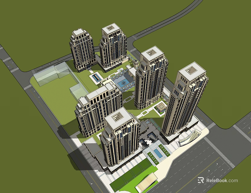 Modern High Rise Building Complex With Green Spaces And Planned Layout 3d model