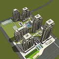 Modern High Rise Building Complex With Green Spaces And Planned Layout 3d model