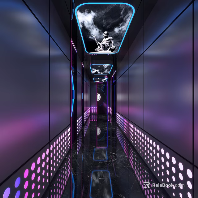 Futuristic KTV Corridor With Neon Lights And Art Decor 3d model 