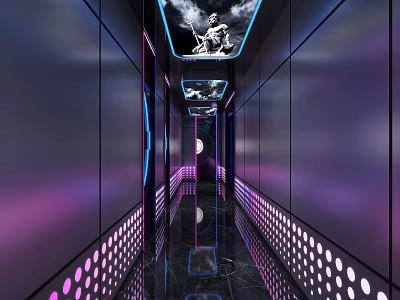 Futuristic KTV Corridor With Neon Lights And Art Decor 3d model