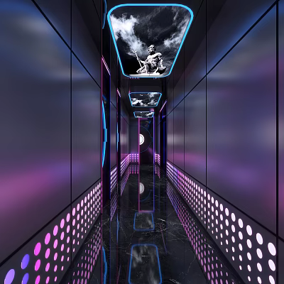 Futuristic KTV Corridor With Neon Lights And Art Decor 3d model