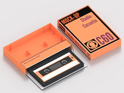 Orange Cassette And Case Mockup 3d model