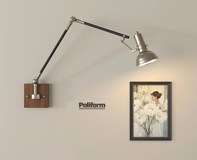 Modern Wall Lamp With Wooden Base Metal Arm And Decorative Painting For Interior Wall Lighting 3d model