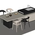Modern Sleek Bar Counter With Light Dark Countertop Sink And Dining Chairs