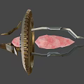 Futuristic Weapon Design Featuring Golden Gear Red Core And Silver Metal Components