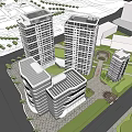Modern High Rise Office Building Exterior Design With Trees And Open Road Under Blue Sky