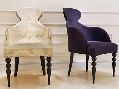 Cream Button Tufted And Deep Purple Curved Back Accent Chairs With Black Turned Legs 3d model
