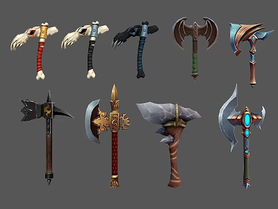 Diverse Fantasy Axes With Ornate Handles Unique Blades And Decorative Designs 3d model