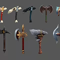 Diverse Fantasy Axes With Ornate Handles Unique Blades And Decorative Designs