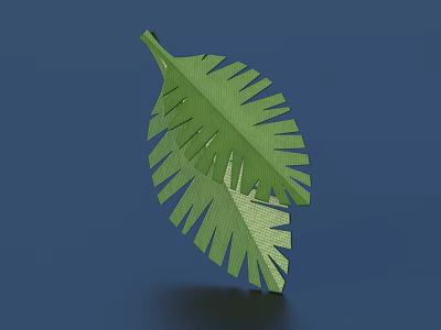 Green Leaf Shaped Decorative Ornament Set with Layered Design on Blue Background 3d model