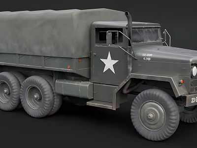 Military Utility Truck With Canvas Cover White Star Logo And Multiple Wheels 3d model