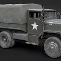 Military Utility Truck With Canvas Cover White Star Logo And Multiple Wheels