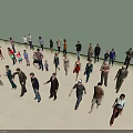 Large group of people walking and standing in various poses with different clothing styles
