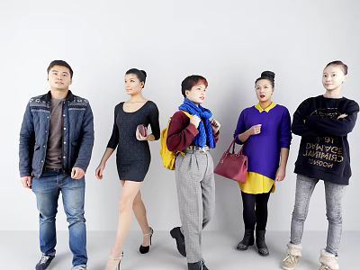 Stylish Group of People Wearing Trendy Clothing With Scarves And Handbags 3d model