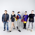 Stylish Group of People Wearing Trendy Clothing With Scarves And Handbags