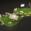 Creative Garden Landscape Design With Green Grass Outdoor Seating Swing And Projector Screen