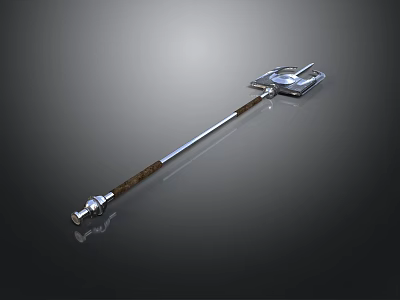 Ornate Fantasy Battle Mace With Silver Metal Head And Brown Wooden Handle Design 3d model