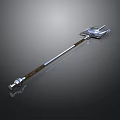 Ornate Fantasy Battle Mace With Silver Metal Head And Brown Wooden Handle Design