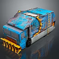 Blue Worn Rusted Utility Vehicle With Ladder And Snow Plow For Industrial Use