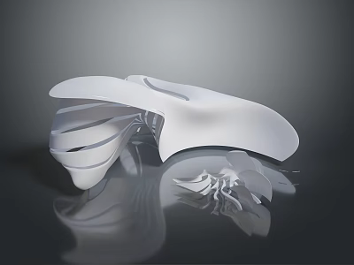 Modern Artistic Reception Desk with Curved White Structure and Smooth Reflective Surface 3d model