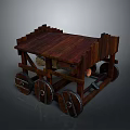 Medieval Wooden Siege Weapon With Metal Decorated Wheels And Carriage Structure
