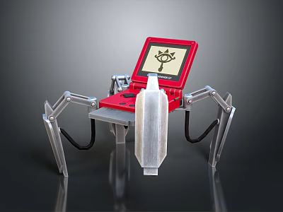 Mechanical Spider Shaped Device Featuring Red Console Transparent Container And Screen Symbol 3d model