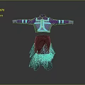 Blue Purple Decorative Top With Striped Sleeves And Black Skirt With Purple Frills