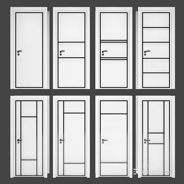 Modern Hinged Door Designs With Various Panel Configurations For Home Interior 3d model