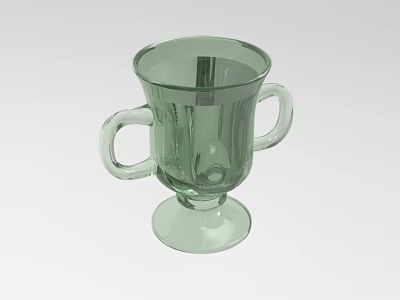 Green Translucent Glass Cup With Two Handles And Round Base 3d model