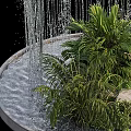 Decorative Garden Ornament Featuring Water Curtain And Lush Green Plants
