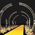 Elegant Event Entrance with Yellow Carpet Arched Decorations Lighting and Flowers