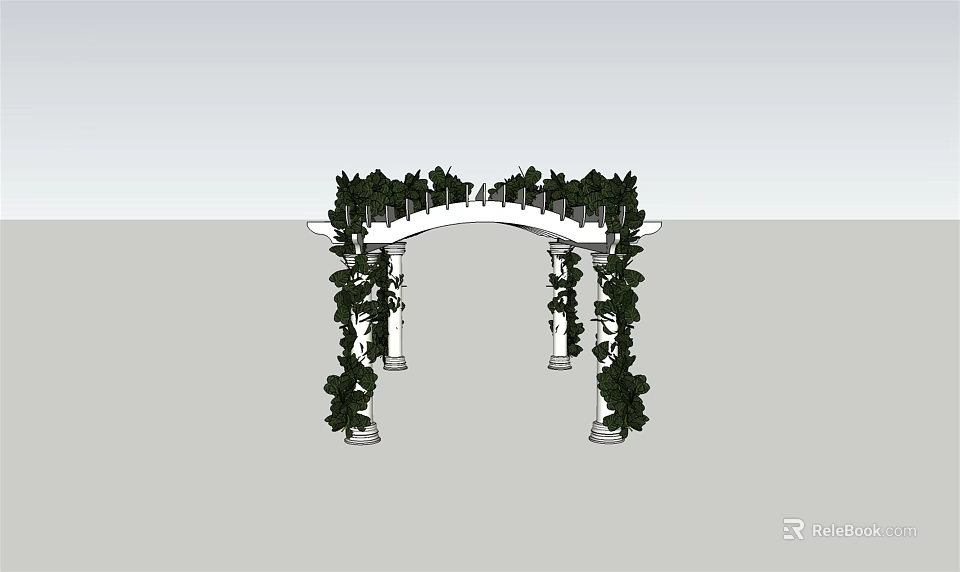 Arched Garden Pergola with White Pillars and Lush Green Vines Decoration 3d model 