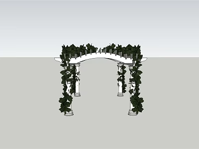 Arched Garden Pergola with White Pillars and Lush Green Vines Decoration 3d model