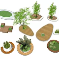 Modern Tree Planters with Various Shapes Materials Wood Concrete Featuring Trees and Green Plants