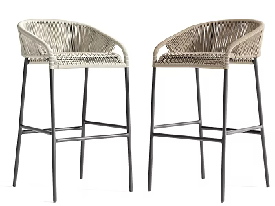Two Modern Wicker Bar Stools With Metal Legs 3d model