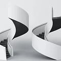 Modern Spiral Staircase Interior Design with White Curved Structure and Black Steps